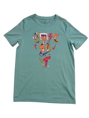 Nike Teal Short Sleeve Tee with Colorful Cartoon Graphic